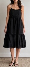 J. Crew Black Tiered Eyelet Midi Lined Dress Cute Lightweight Floral Size Medium