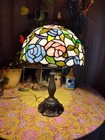 Lamp As Is* Tiffany Style 12"Glass Floral Dome Brass Floral Base 18" Tall. — photo 1