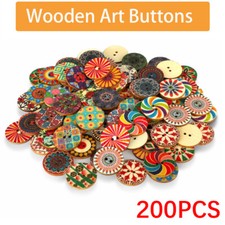 200Pcs Wooden Art Buttons 25mm 2 Hole Mixed Color Vintage DIY Sewing Crafts US
