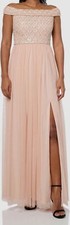 Adrianna Papell Women's Pink Beaded Off-Shoulder Gown Dress Size 4