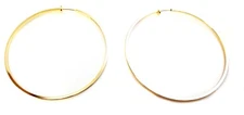CLIP-ON EARRINGS 3 INCH HOOP SILVER OR GOLD SHINY FLAT HYPO-ALLERGENIC EARRINGS