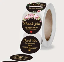 Roll 500 Thank You For Supporting Small Business Stickers Black Background  1"