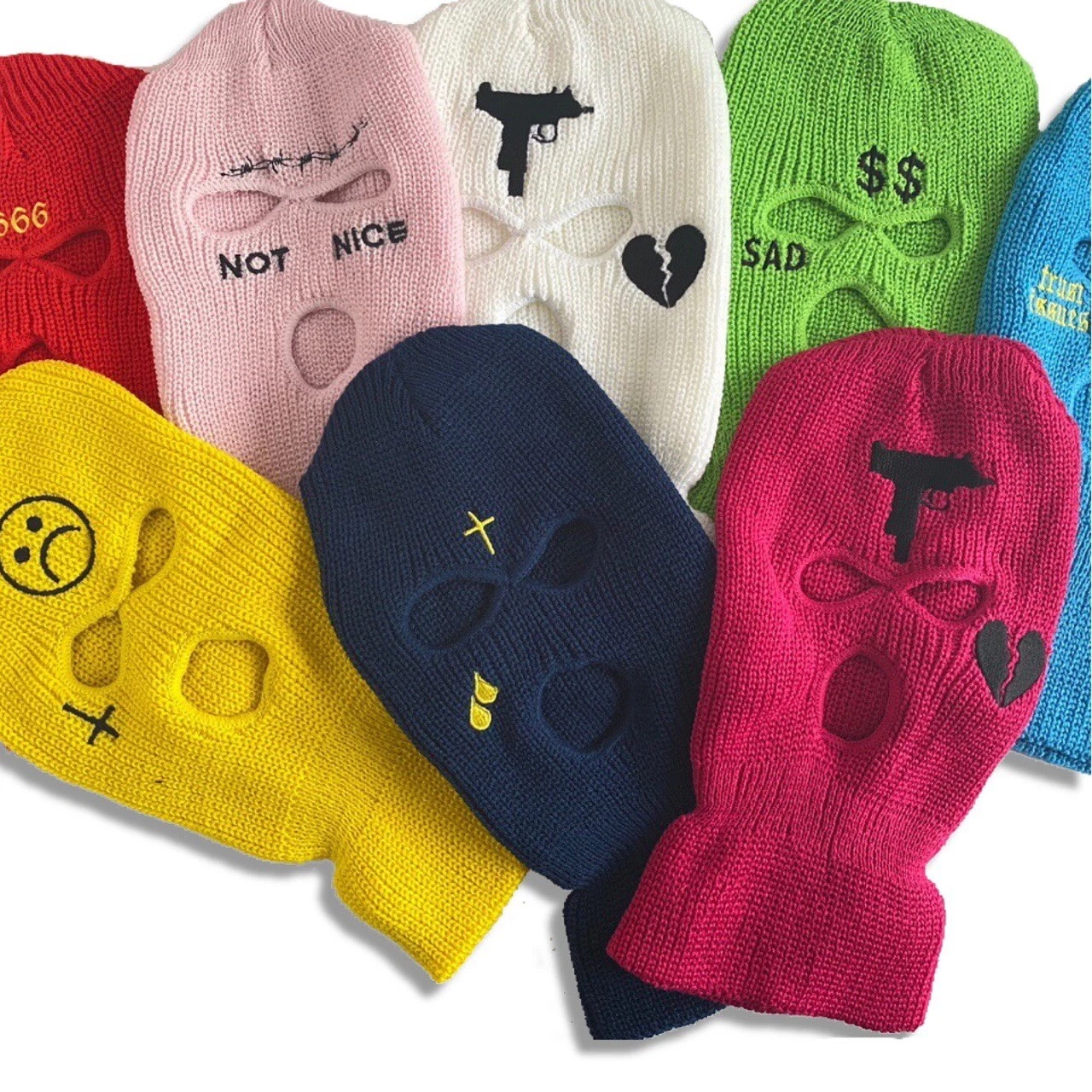 Embroidered Ski Mask Balaclava Beanie Streetwear Baddie Face Mask Fancy Dress