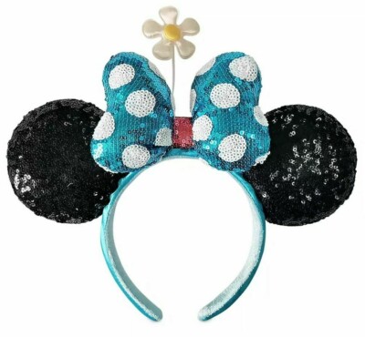 Disney Minnie Ears Sequin Floral Dark Blue Floral and Sequin Minnie Mouse Ears | Blue Disney  main image 2