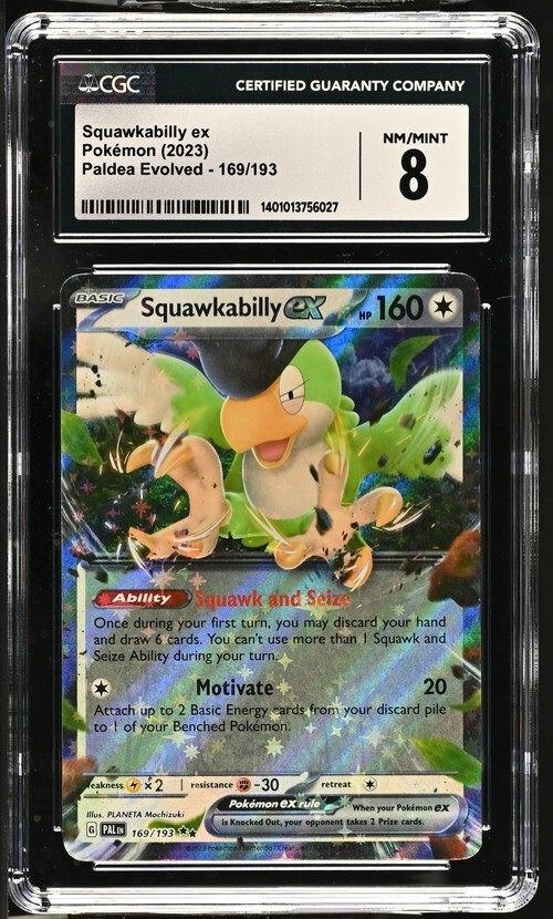 CGC Graded 8 NM/MINT Squawkabilly ex 169/193 Paldea Evolved Pokemon Card PAL EN