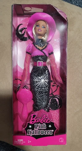 NEW BARBIE Pink Halloween Spider Witch Doll  2008 Hat Brush