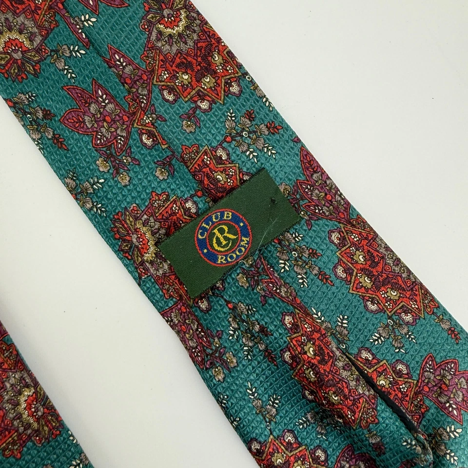 Corbata de seda hecha a mano de colección Club Room Italia rojo azulado cachemira estampado floral para hombre Foto 4 de 4