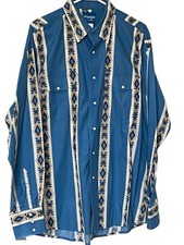 Wrangler Mens XL Pearl Snap Front Blue Western Long Sleeve Shirt Flap Pocket