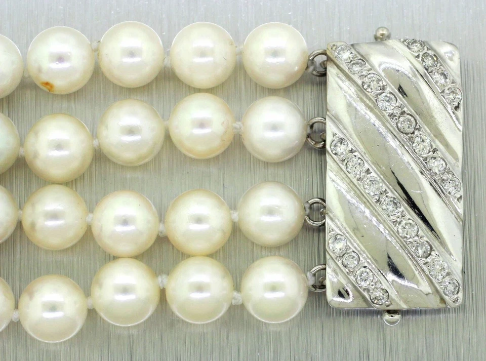 Vintage Natural Pearl and 1.00ctw Diamond Bracelet - 14k White Gold - Size 5.50" - Image 2 of 4
