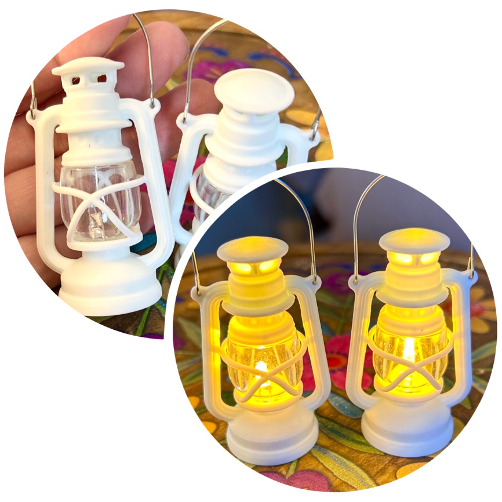 2 Small Dollhouse Light Up Lanterns LED 1:12 Scale WHITE