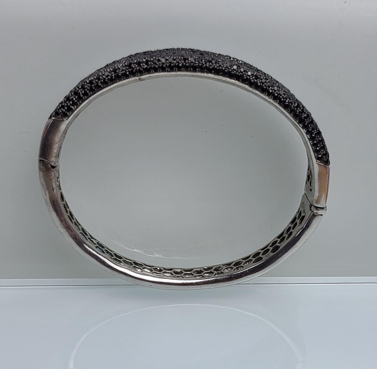 Sterling 925 Solid Silver Black Iced Hinged 7.25"… - image 6