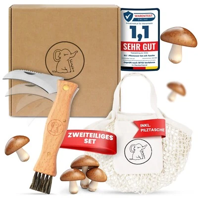 Eli® Pilzmesser mit Bürste inkl Pilztasche aus Baumwolle Taschenmesser Messer