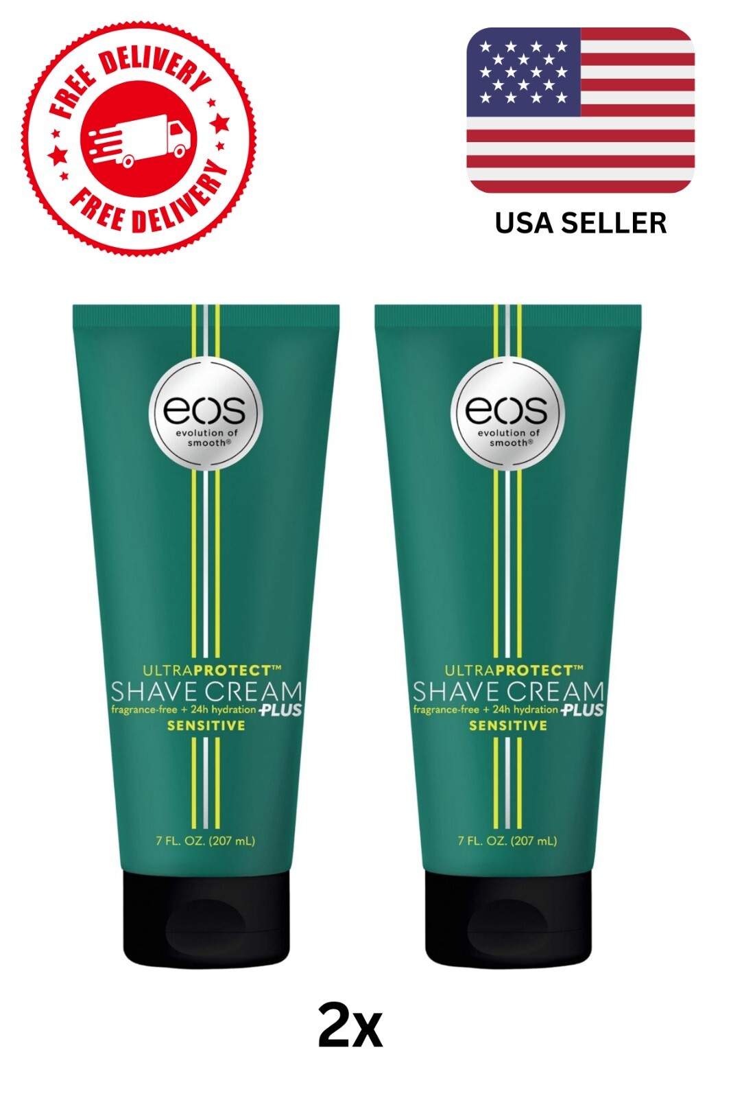 (2x) EOS UltraProtect Men's Shave Cream, For Sensitive Skin,