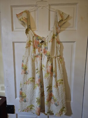 American Eagle Floral Notch Pattern Dress Size XL Flutter Sleeve Tie Back SZ XL