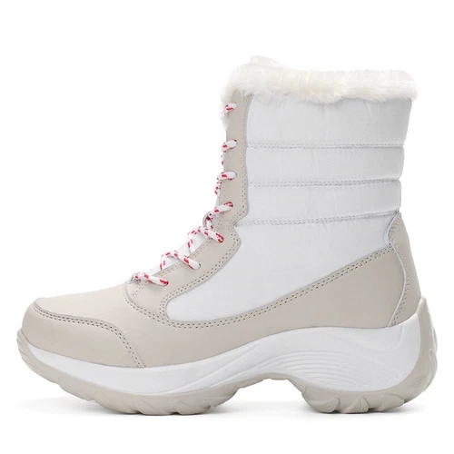 Stivaletti alti da donna stivali stivaletti con lacci scarpe invernali scarpe foderate - Foto 7 di 30