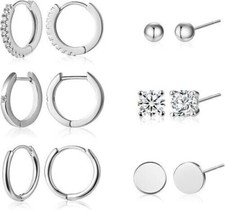 6 Pairs 18K Gold Filled Stud and Hoop Earrings Set Hypoallergenic Fits Cartilag