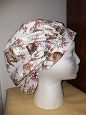 Kitty Cats  Flowers Medical Surgical Bouffant Scrub Hat SIZES L