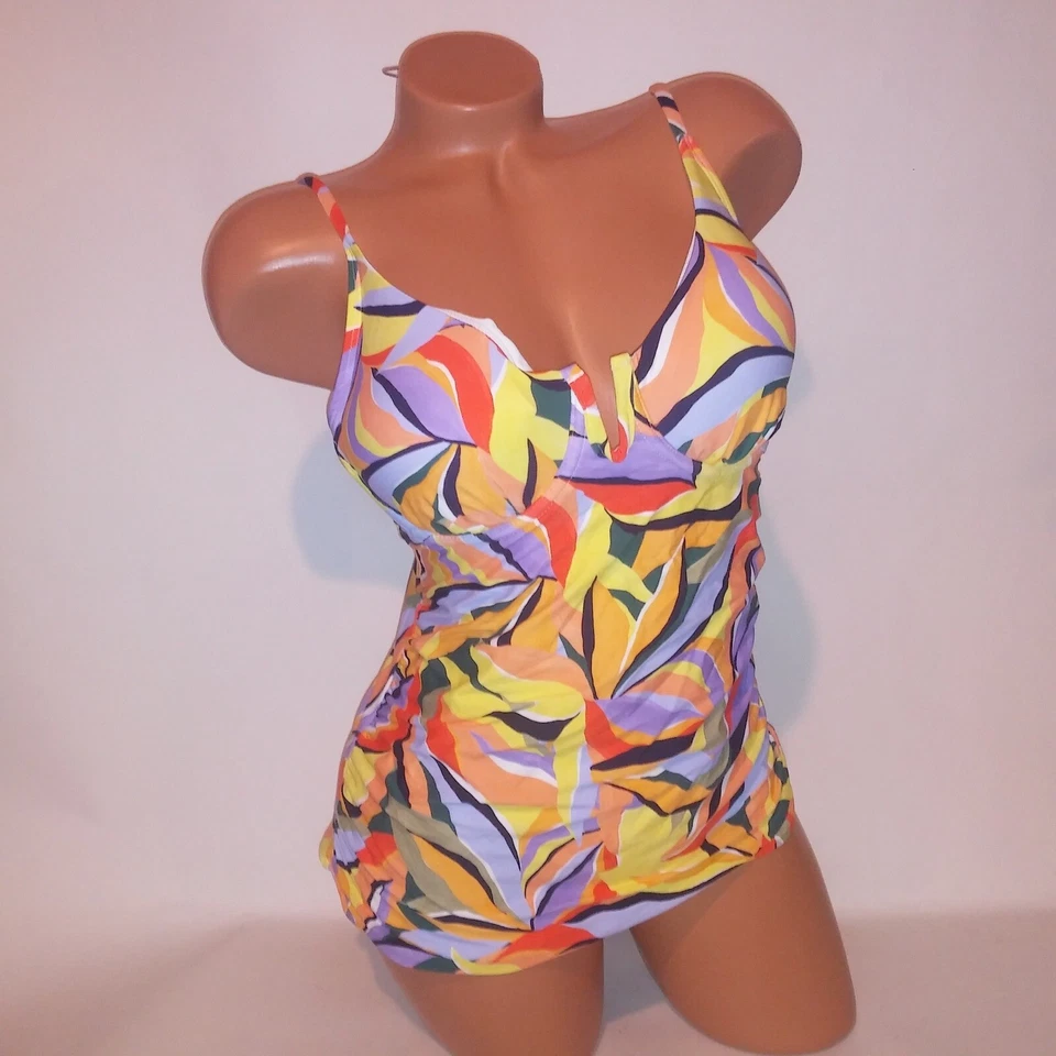 Tankini de natación Anne Cole grande púrpura naranja amarillo verde geo sin mangas nuevo Foto 2 de 4