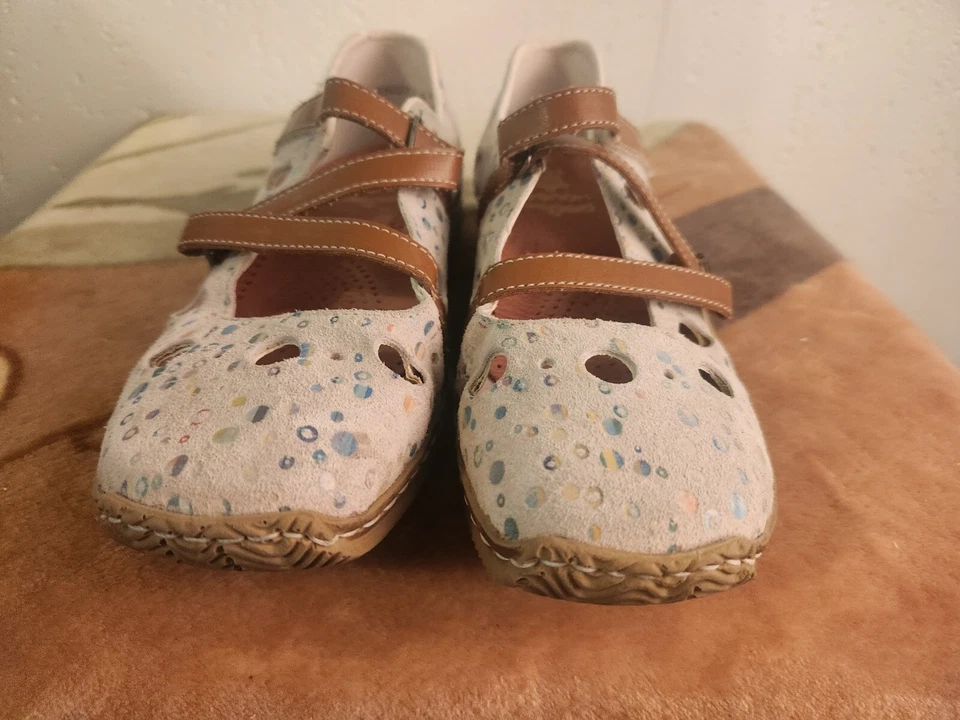 Sapatilhas femininas Rieker antiestresse tamanho 37 multicoloridas círculos de camurça Maryjane #6 - Imagem 2 de 4