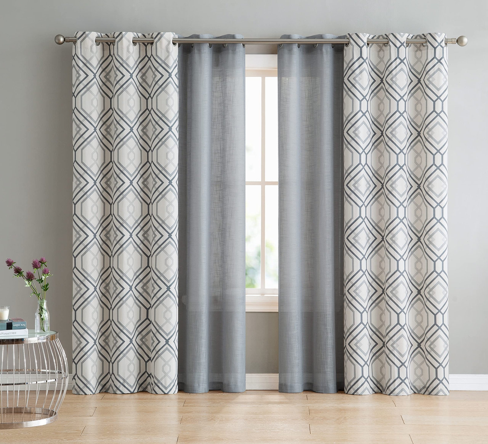 - Curtains, Window Treatment with Grommet Top, Geometric 4-Piece Set Includes...