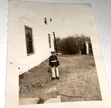 Rare Antique WWII Era Cute Little Boy with Military Uniform Snapshot Photo USA 