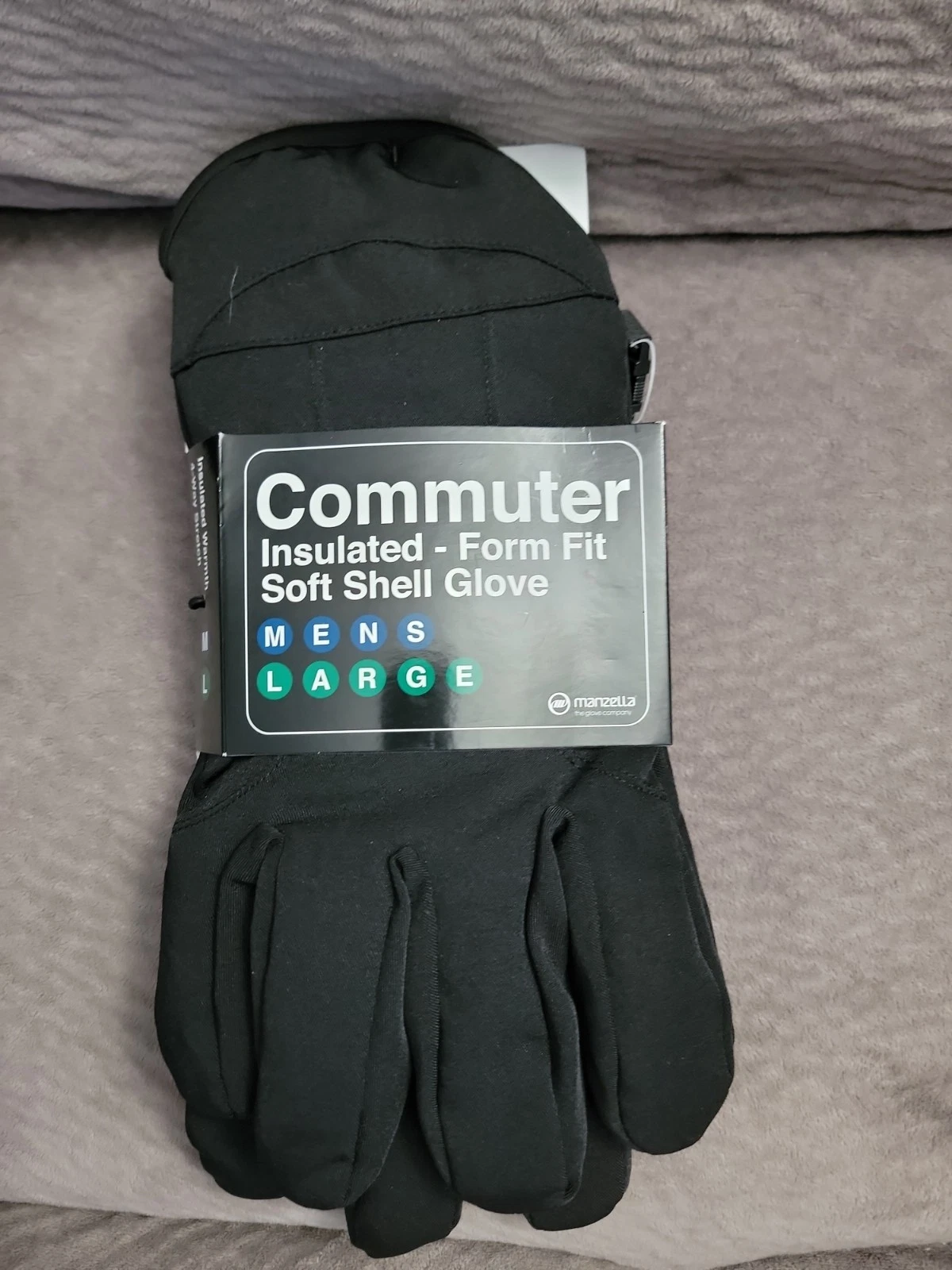 Manzella Commuter Insulated Form Fit Soft Shell Gloves/Black/Large/NEW