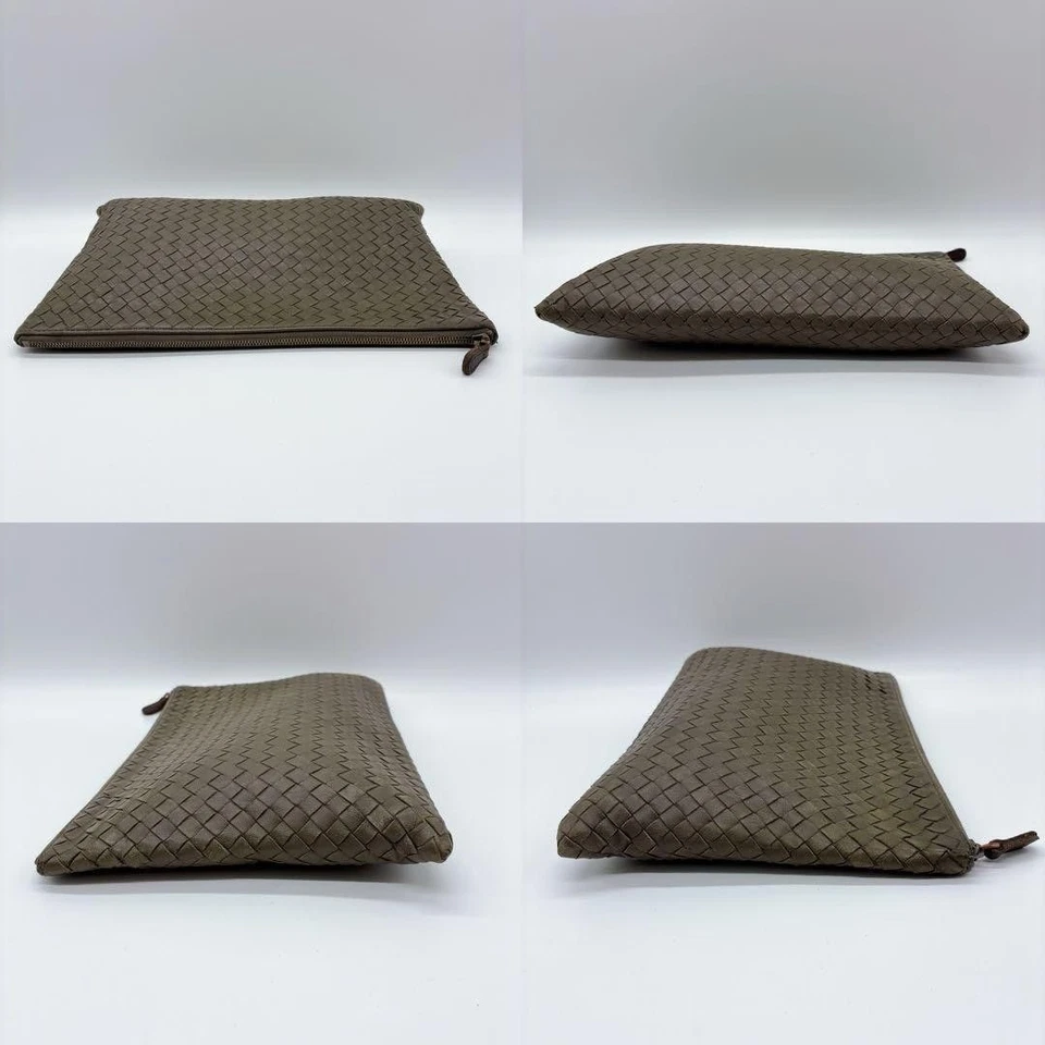 Authentique sac pochette BOTTEGA VENETA Intrecciato cuir de veau marron avec ... - Photo 3/4