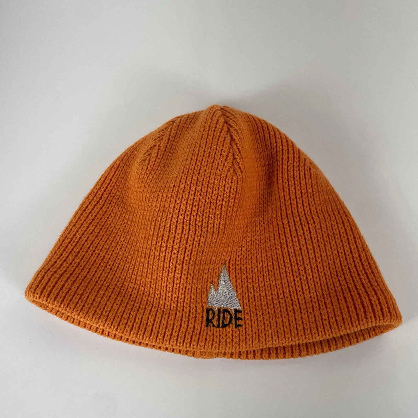 Vtg Ride Snowboards Beanie Hat Cap Orange Fleece Lined Made In USA 90s Snow