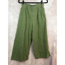 Love Tree Linen Blend Wide Leg Cropped Pants Olive Green Size Medium Paperbag