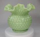 Fenton Hobnail Double Crimped Vase Bowl Apple Green Uranium Glows Vintage