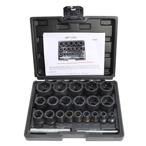DPTOOL Lug Nut Extractor Set, Bolt Extractor, Wheel Lock Removal Kit 22PC