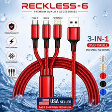 3 in 1 Fast Charging Cable USB-C Micro USB Universal Phone Charger Cord 1.2M