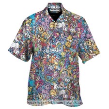 80S Throwback Cartoon Pattern Hawaiian Shirt For Mens, Luxury Fabric, US Size