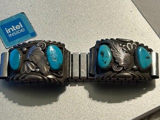 Vintage Native American Navajo Sterling Silver Mens Watch Band Turquoise OFFER
