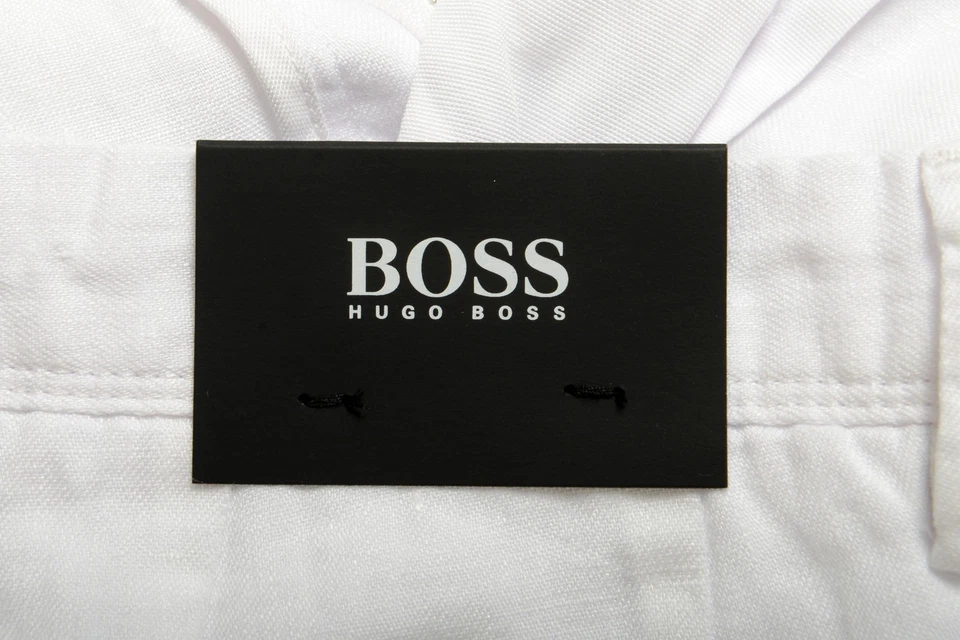 Pantalones Cortos Hugo Boss Para Hombre "Rigan-Short" Blanco 100% Lino Frente Plano EE. UU. 32R IT 48 Foto 4 de 4