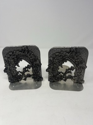 Vintage Metzke Bookends Rosebush Pewter And Stainless 1990s
