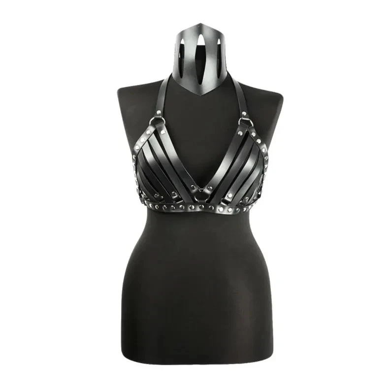 Lencería de cuero hecha a mano sujetador multitira festival gótico junta tórica metal Top Foto 4 de 4