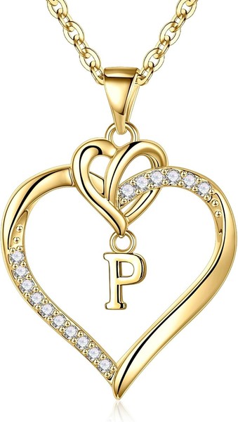 Herzkette Damen 14K Gold Zirkonia AnhäNger Buchstaben Schmuck Geschenk FüR-image