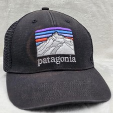 Patagonia Hat Cap Snap Back Black Mesh Trucker Embroidered Mountain Patch Mens