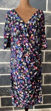Lauren Ralph Lauren Dress 18 Jersey Short Sleeve Navy/Floral Ruched V-Neck Midi