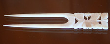 Antique Hair Fork Carved Bone or Celluloid Hair Comb 2 Prong Floral Design
