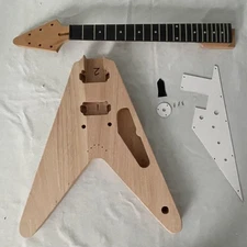 Unfinished Natural Flying V Electric Guitar Mahogany Wood Body DIY Project Kit