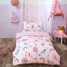 Dreamscene Unicorn Kingdom Cot Bed Duvet Cover Set, Valentines Gifts Toddler Bed