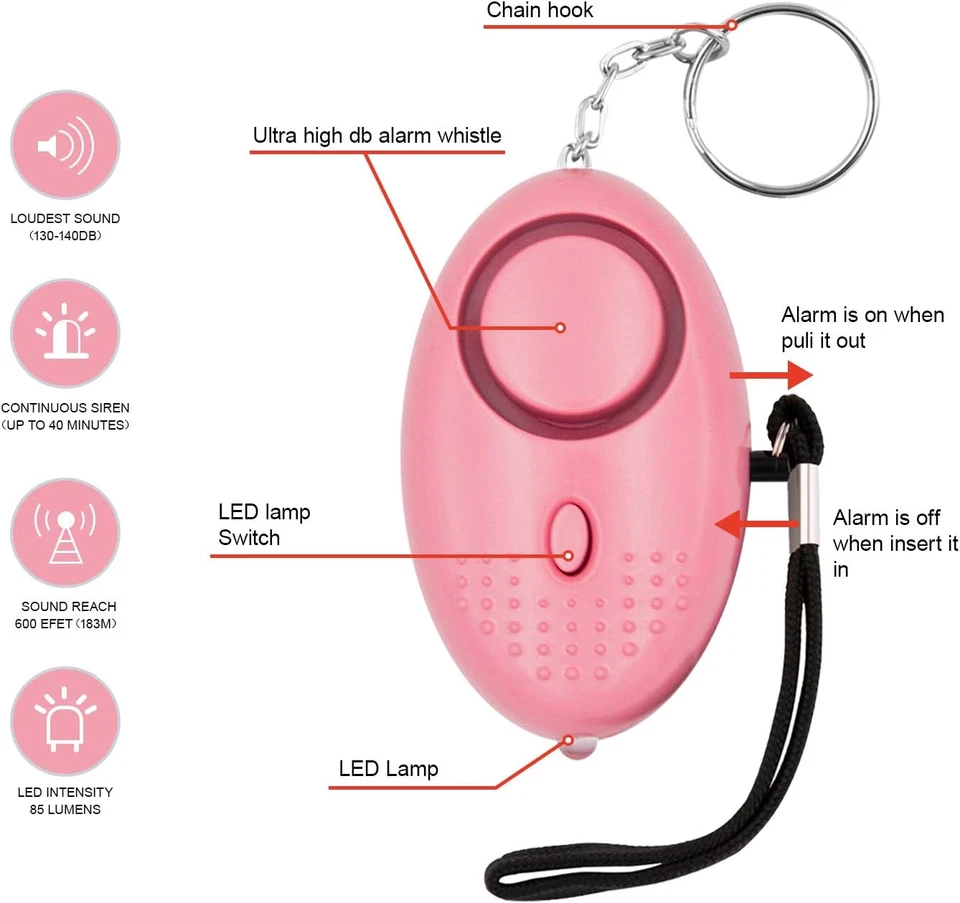 Safe Sound Personal Alarm, 8 Pack 140DB Personal Security Alarm Keychain with LE - Image 3 of 4