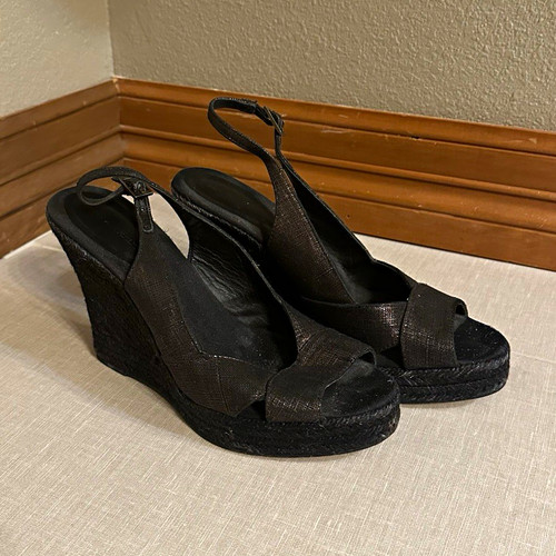 Banana Republic Metallic Black Espadrille Wedge Sandals Women’s 9.5 Slingback