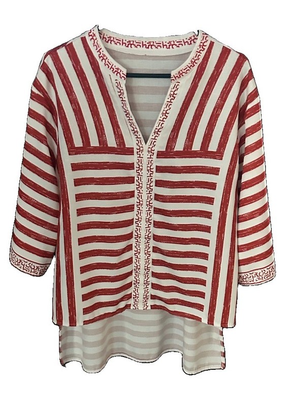 Shein Women’s 3/4 Sleeve V Neck High/Low, Red/White Stripe, Size Medium
