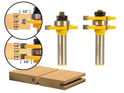 Tongue and Groove Router Bit Set Up to 3/4 Inch Stock 1/2'' Shank Yonico 15221