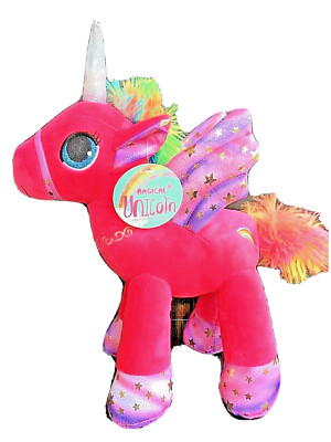 Unicorn Plush Stuffed Animal 13” Tall W/ Wings, Embroidery