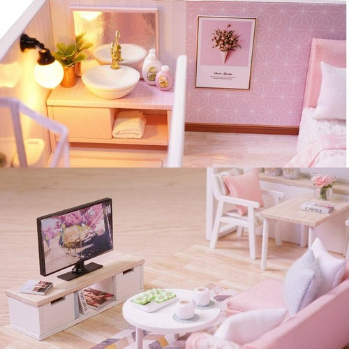 Rose DIY Miniature Dollhouse Kit 3D Wooden House Furniture LED Lights Gifts - Picture 4 of 6