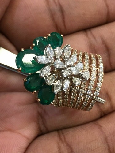 6,55 cts marquise pera taglio diamanti Anello cocktail smeraldo in 585 14K oro - Foto 3 di 12